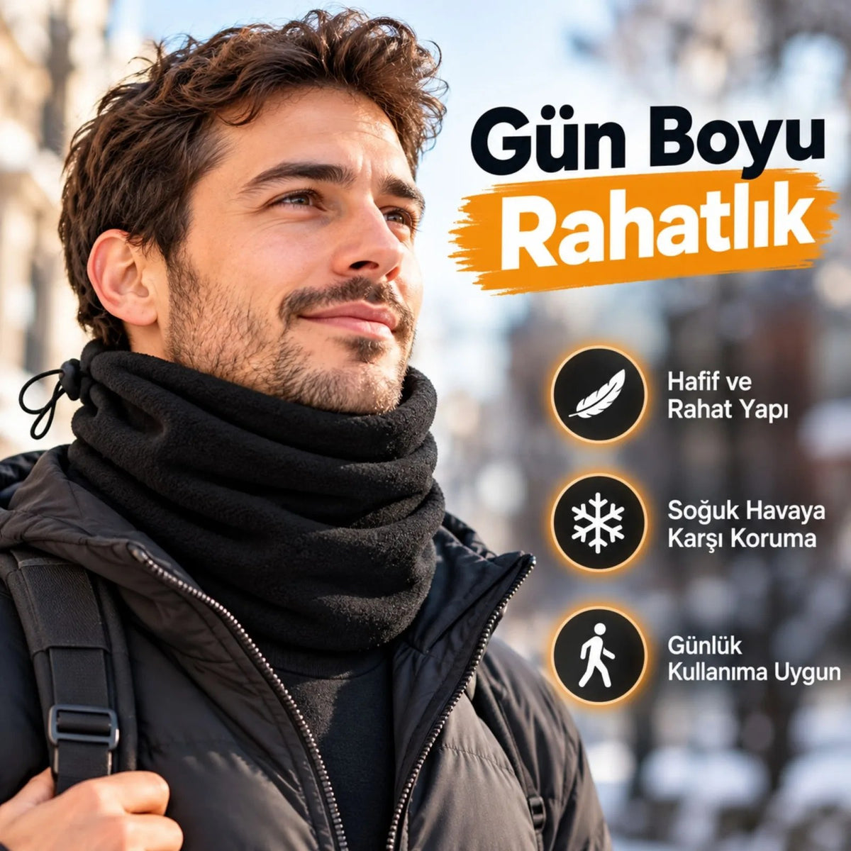 Unisex Polar Bere Boyunluk 2 Adet Seti 2'si 1 Arada Büzgülü Sıcak Tutan Kışlık Siyah Günlük Konforlu