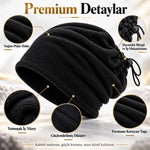 Unisex Premium Polar Bere Boyunluk 2'si 1 Arada Sıcak Tutan Rüzgar Korumalı Outdoor Kışlık Siyah Şık