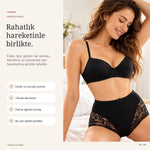 Kadın Pamuklu 3'lü Yüksek Bel Güpürlü Bato Külot Siyah Ten | Yanları Dantelli Günlük ve Rahat İç Çamaşırı