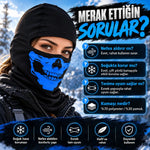Unisex Mavi Kurukafa Desenli Balaklava Kar Maskesi | Siyah Tam Kafa Motorcu Boyunluk ve Yüz Maskesi!