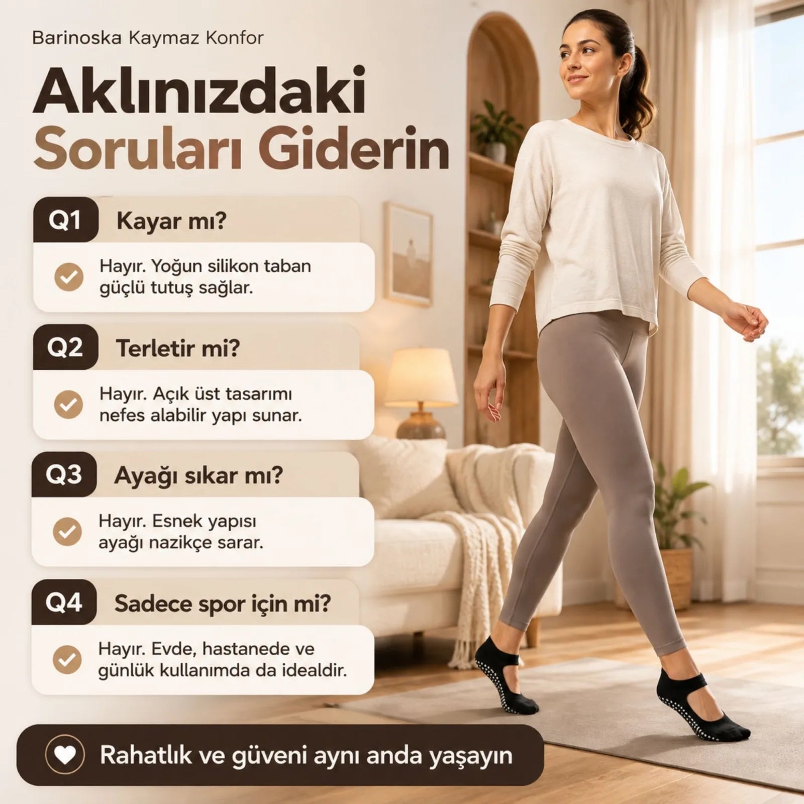 Kaymaz Taban 6'lı Yoga ve Pilates Çorabı Siyah Kadın, Silikon Tabanlı Nefes Alabilir Bilek Bantlı Çorap, Ev Yoga Pilates Trambolin Umre İçin