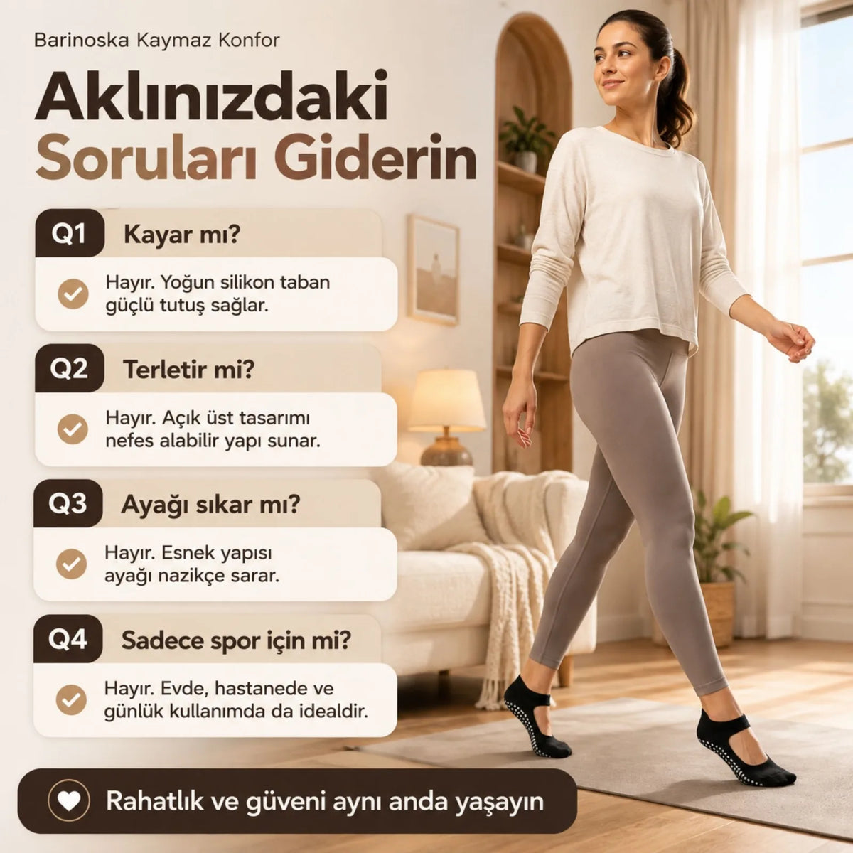 Kadın Siyah Kaymaz Yoga Pilates Çorabı 6'lı | Silikon Taban, Bilek Bantlı, Ev Spor Umre