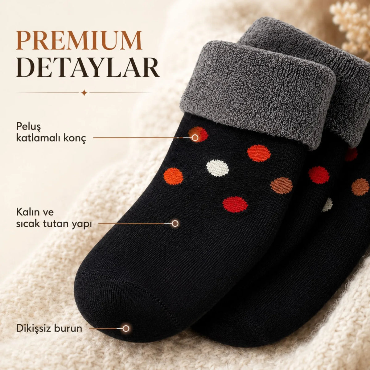 3’lü Kadın Kışlık Havlu Çorap Sıcak Tutan Yumuşak Karışık Desenli Günlük Çorap Seti