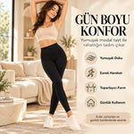 Kadın Toparlayıcı Siyah Modal Tayt Yüksek Bel Esnek Rahat Günlük Spor Vücut Şekillendirici Tayt Slim