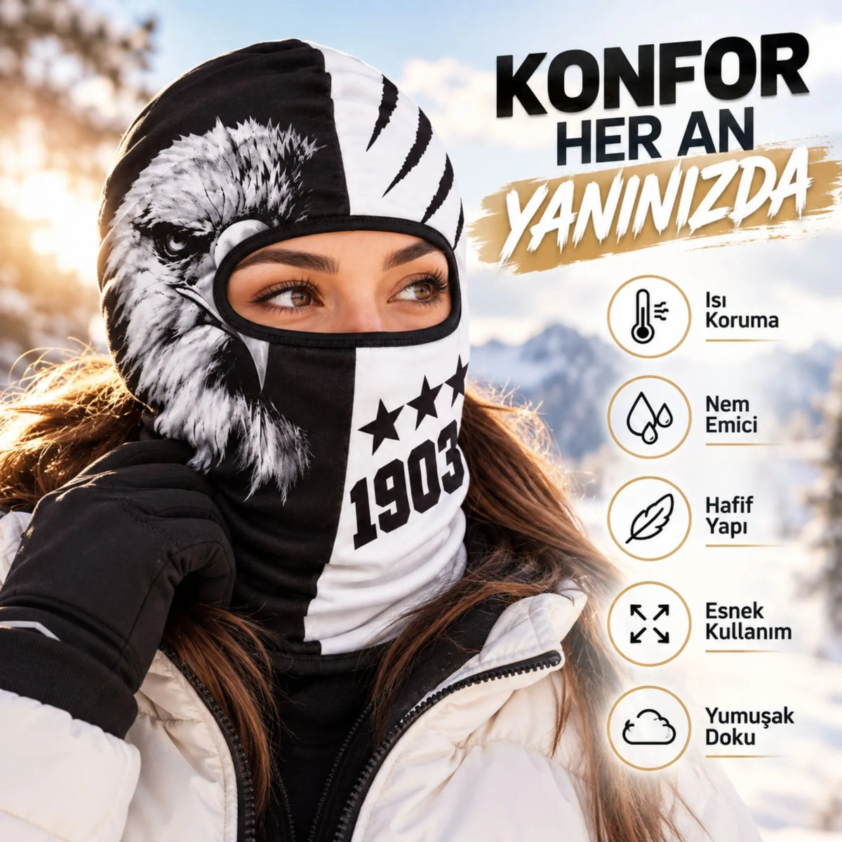 Taraftar Maskesi Kışlık Unisex Termal Balaklava Boyunluk Nefes Alabilen Rüzgara Dayanıklı