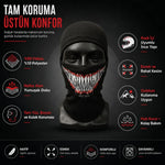 Unisex Tam Yüz Balaklava Diş Desenli Kışlık Maske Nefes Alan Esnek Kask Altı Boyunluk Yumuşak Viskoz