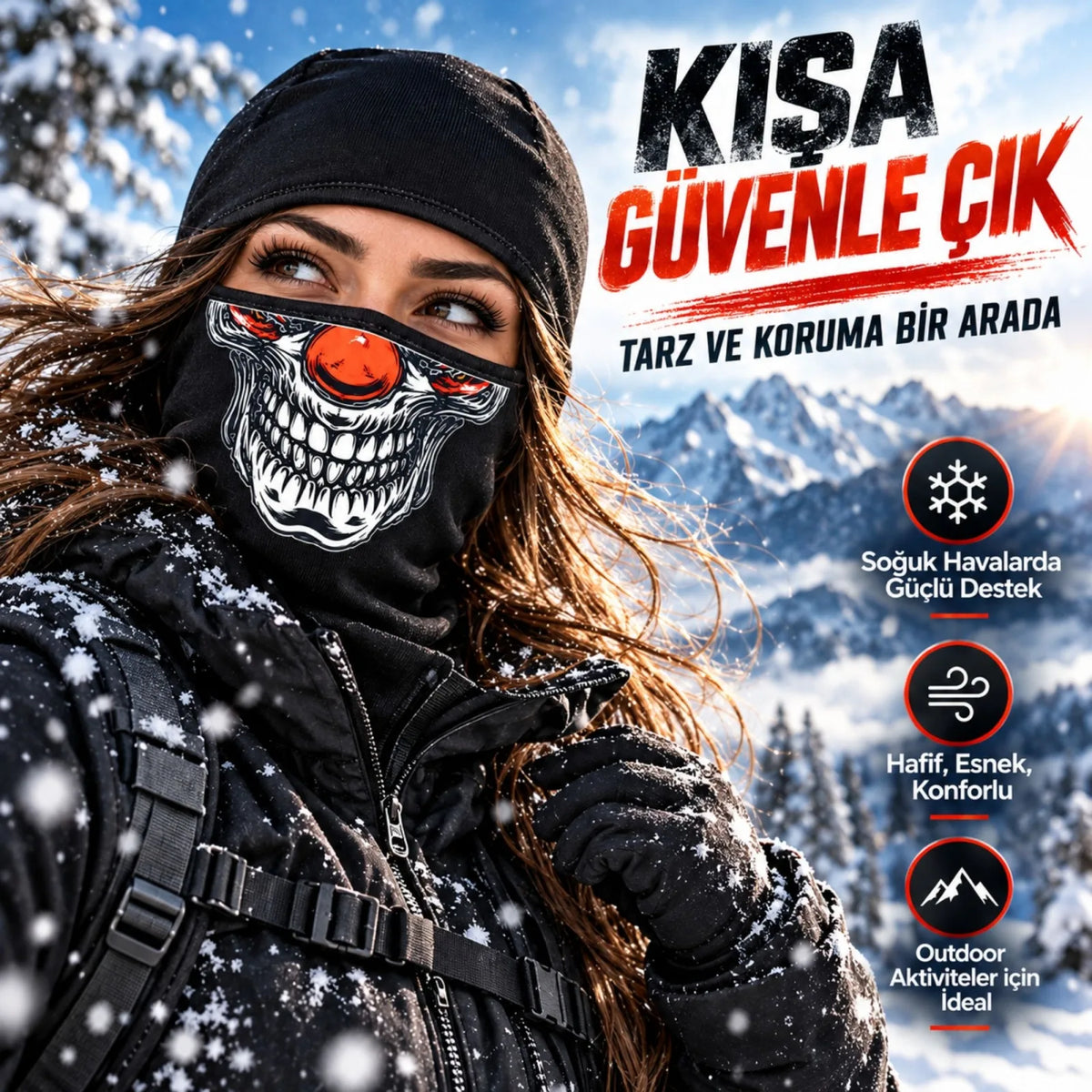 Unisex Şık Palyaço Desenli Balaklava Kışlık Tam Yüz Maske Termal Nefes Alan Esnek Kask Altı Boyunluk