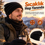Unisex Polar Bere Boyunluk 2 Adet Seti 2'si 1 Arada Büzgülü Sıcak Tutan Kışlık Siyah Günlük Konforlu