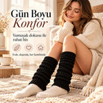 Kadın Siyah Fitilli Örgü Tozluk %97 Pamuk %3 Polyester | Şık Büzgülü Uzun Bacak Isıtıcı Kışlık Model