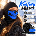 Unisex Mavi Kurukafa Desenli Balaklava Kar Maskesi | Siyah Tam Kafa Motorcu Boyunluk ve Yüz Maskesi!