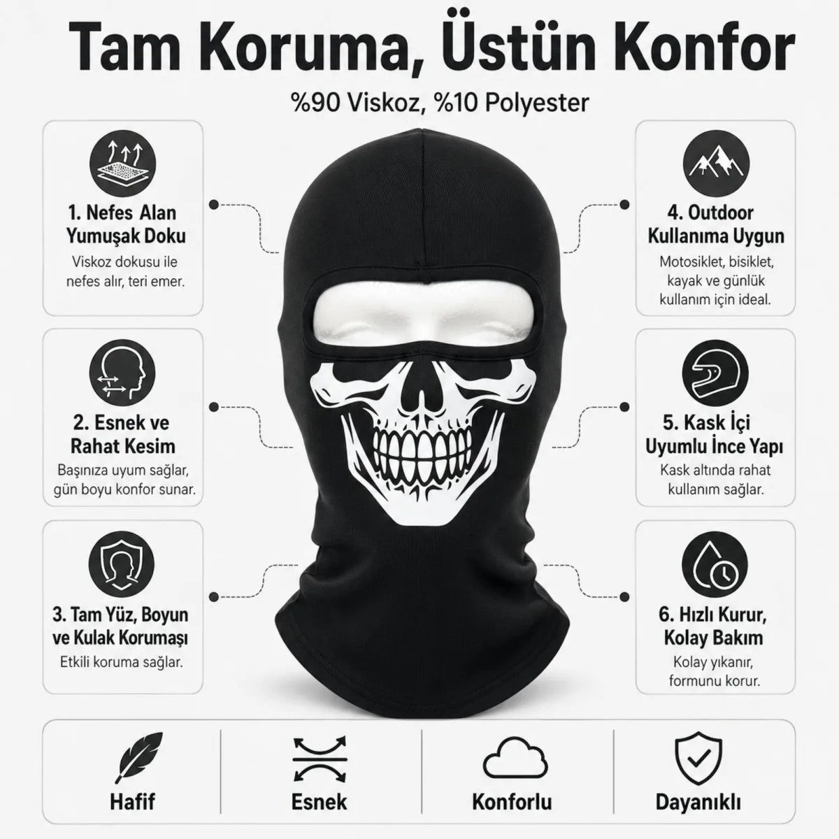 Unisex Kuru Kafa Baskılı Balaklava 1 Adet Tek Beden Viskoz Kask İçi Motosiklet Maskesi