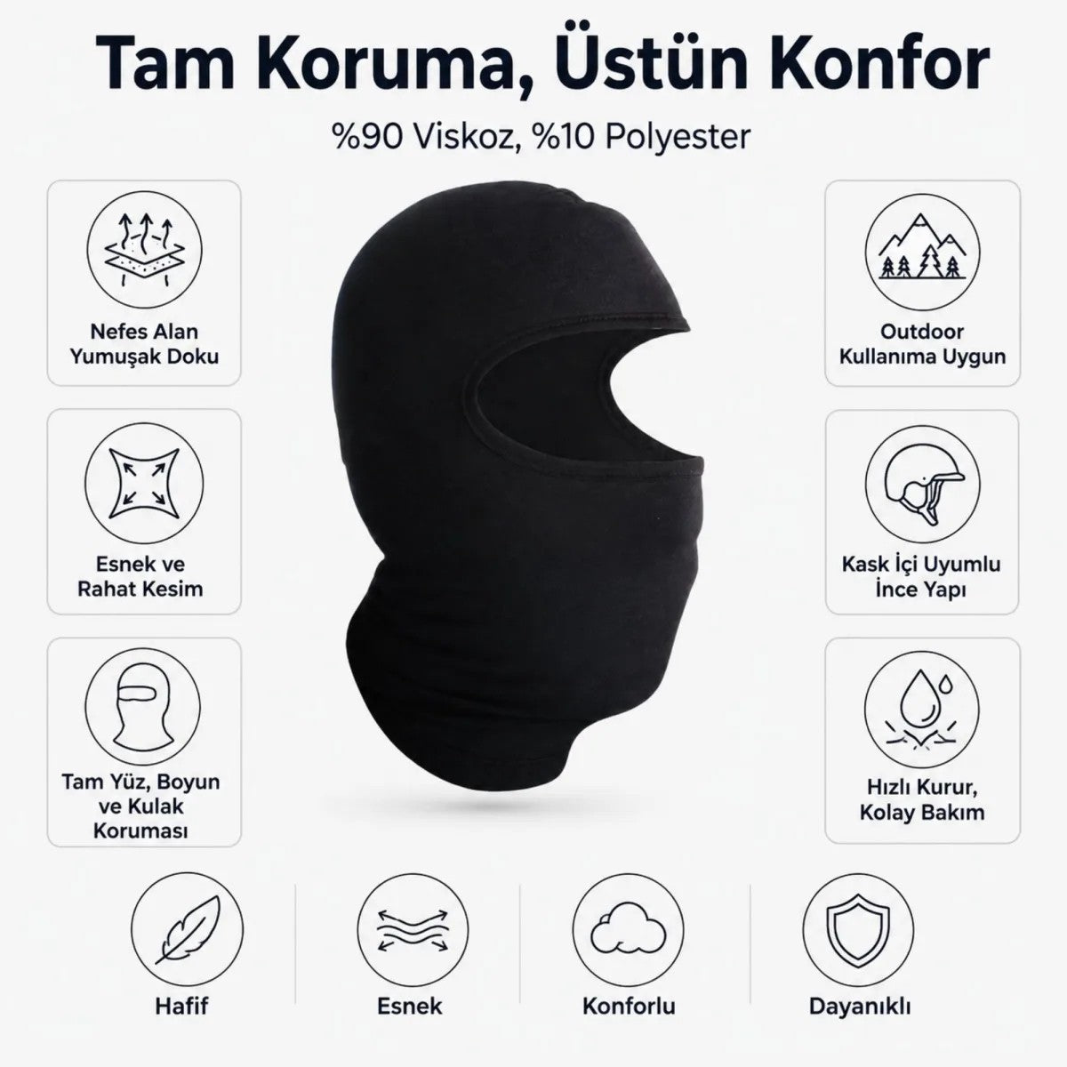 Unisex Düz Siyah Balaklava 1 Adet Tek Beden Viskoz Kask İçi Motosiklet Outdoor Maske