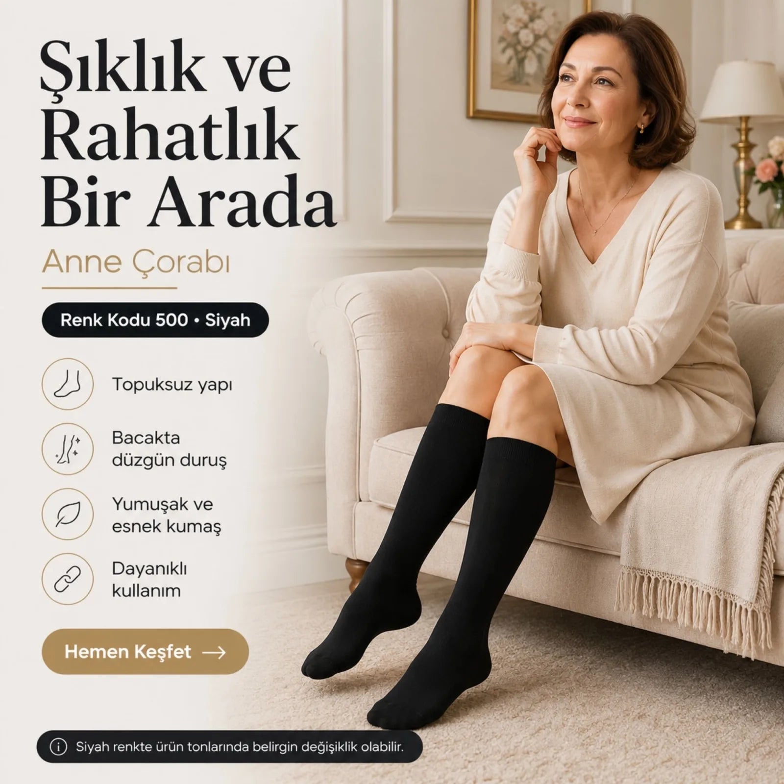 Kadın 40 Denye 6'lı İnce Anne Çorabı Dizaltı Topuksuz Esnek Günlük Kullanım Çorabı Ten Siyah Bronz Vizon