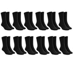 Unisex Siyah Soket Çorap 12'li Set Düz Basic Ribanalı Günlük Spor Esnek Rahat Uzun Çorap Konforlu Set