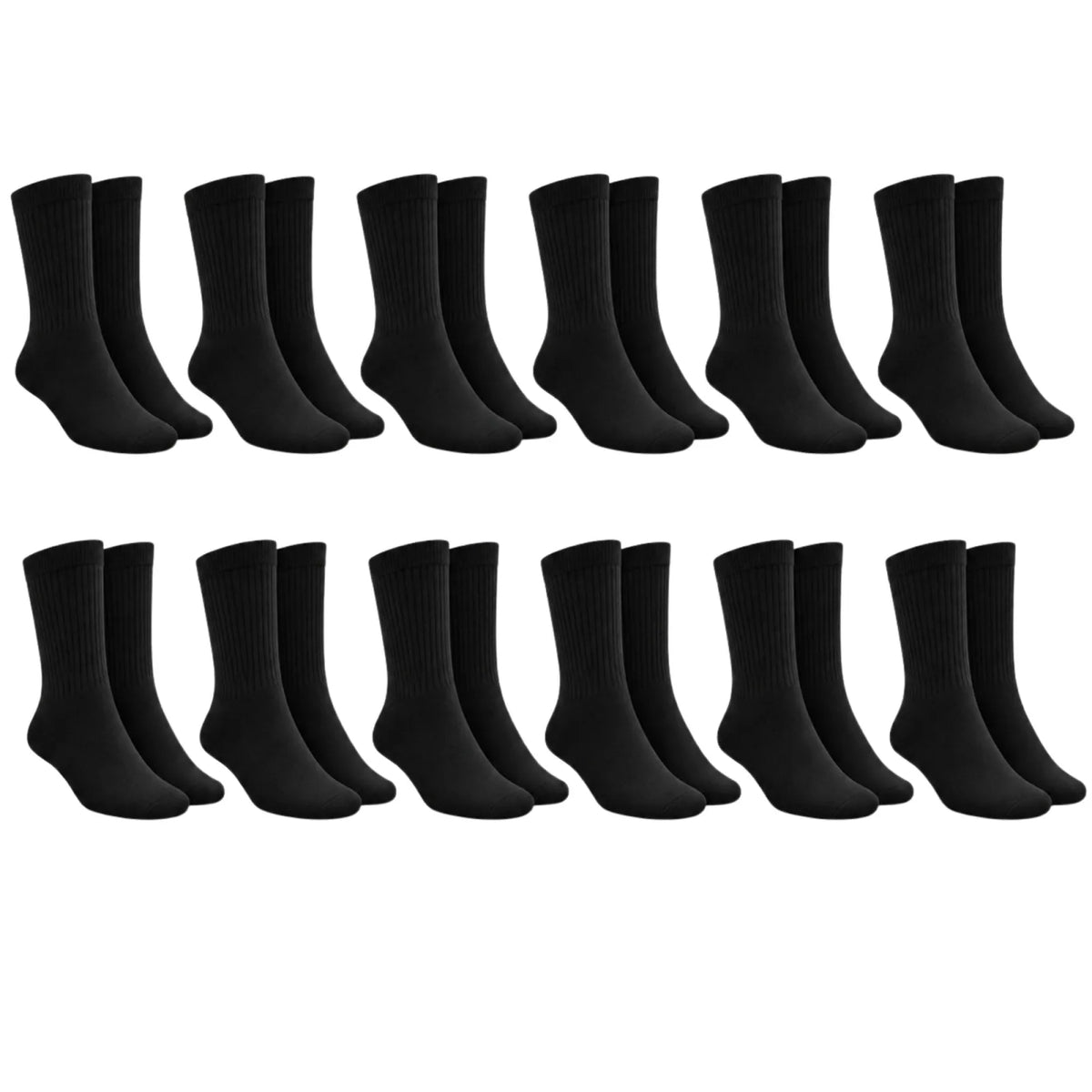 Unisex Siyah Soket Çorap 12'li Set Düz Basic Ribanalı Günlük Spor Esnek Rahat Uzun Çorap Konforlu Set