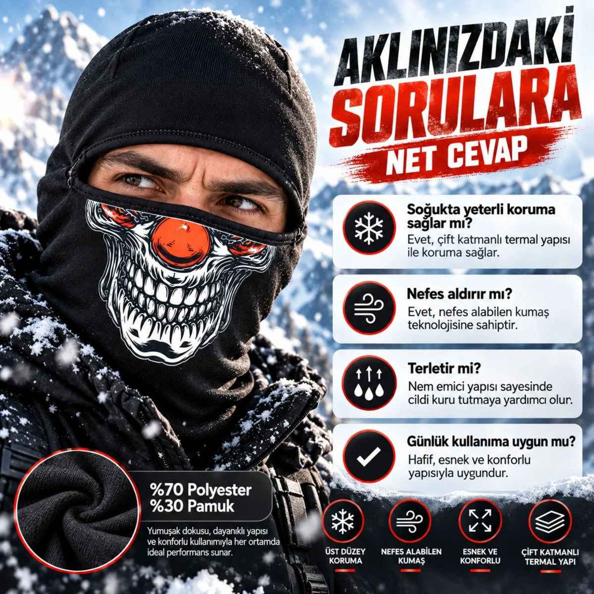 Unisex Şık Palyaço Desenli Balaklava Kışlık Tam Yüz Maske Termal Nefes Alan Esnek Kask Altı Boyunluk