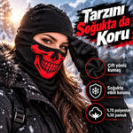 Unisex Kırmızı Kurukafa Desenli Balaklava Kar Maskesi | Siyah Tam Kafa Boyunluk Motorcu Yüz Maskesi!