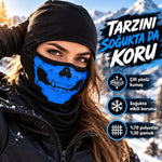 Unisex Mavi Kurukafa Desenli Balaklava Kar Maskesi | Siyah Tam Kafa Motorcu Boyunluk ve Yüz Maskesi!