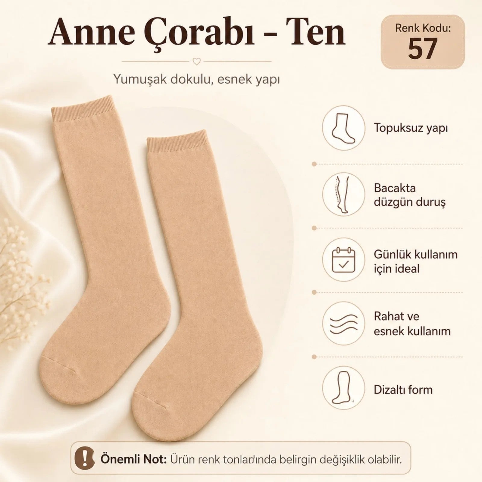 Kadın 40 Denye 6'lı İnce Anne Çorabı Dizaltı Topuksuz Esnek Günlük Kullanım Çorabı Ten Siyah Bronz Vizon