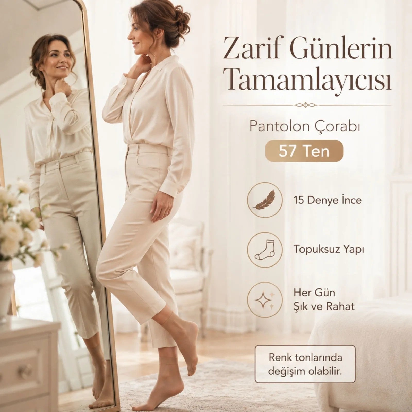 Kadın Pantolon Çorabı 6 Çift Siyah ve Ten İnce Topuksuz Günlük Rahat Bilek Çorabı