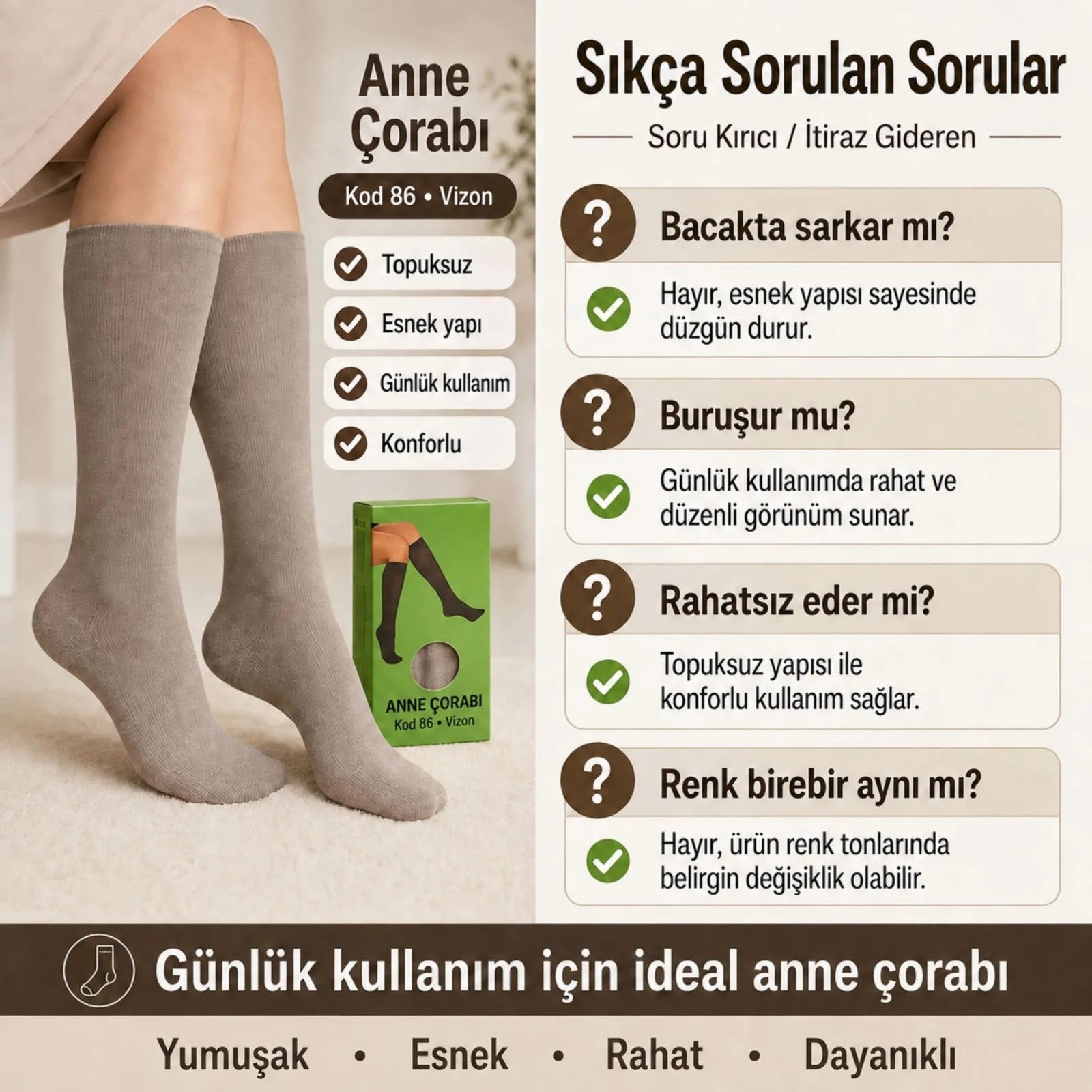 Kadın 70 Denye 12'li Kalın Anne Çorabı Dizaltı Topuksuz Esnek Günlük Kullanım Çorabı Ten Siyah Bronz Vizon