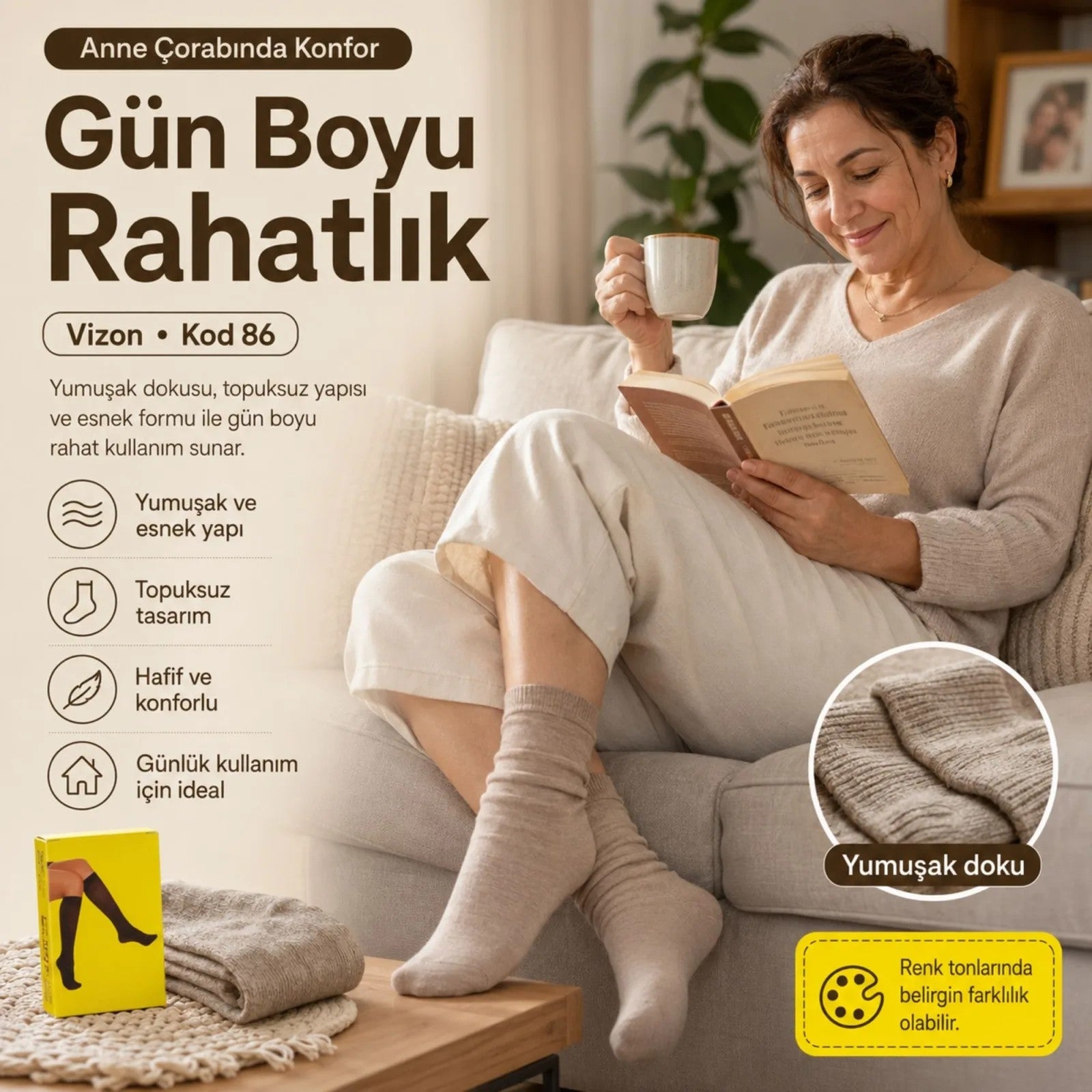 Kadın 40 Denye 12'li İnce Anne Çorabı Dizaltı Topuksuz Esnek Günlük Kullanım Çorabı Ten Siyah Bronz Vizon