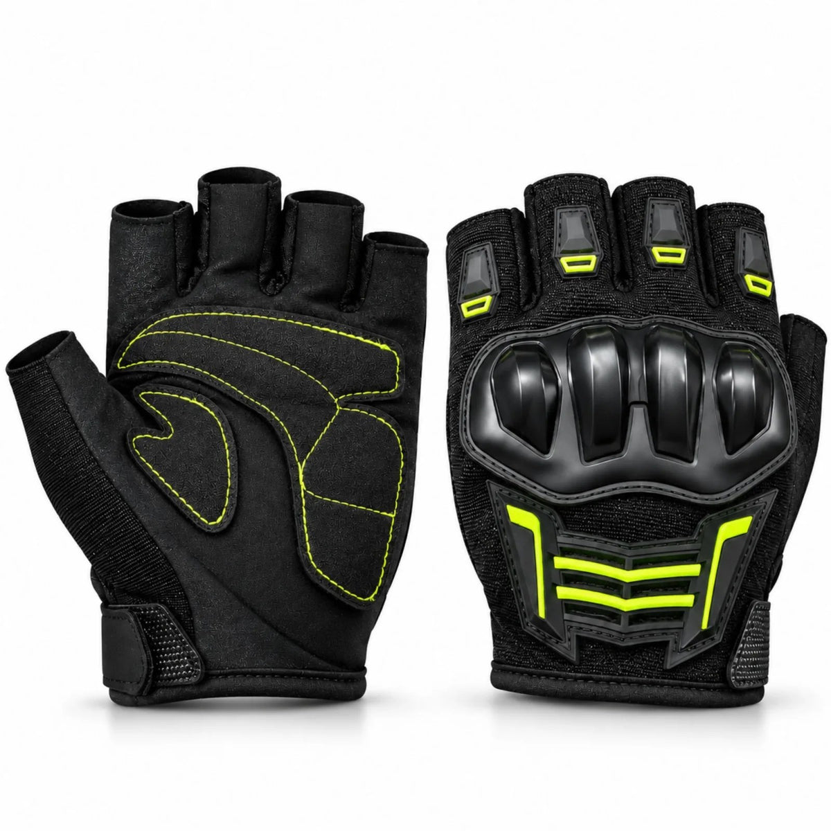 Unisex Yarım Parmak Motosiklet Eldiveni | 3D Knuckle Panelli Kaydırmaz Avuç İçi Ayarlı Bilek Bantlı