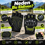 Unisex Yarım Parmak Motosiklet Eldiveni | 3D Knuckle Panelli Kaydırmaz Avuç İçi Ayarlı Bilek Bantlı