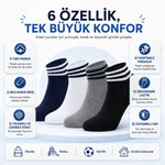 Erkek Çocuk 8'li Pamuklu Çizgili Patik Çorap Nefes Alan Esnek Günlük Spor Okul Çorabı Rahat ve Dayanıklı