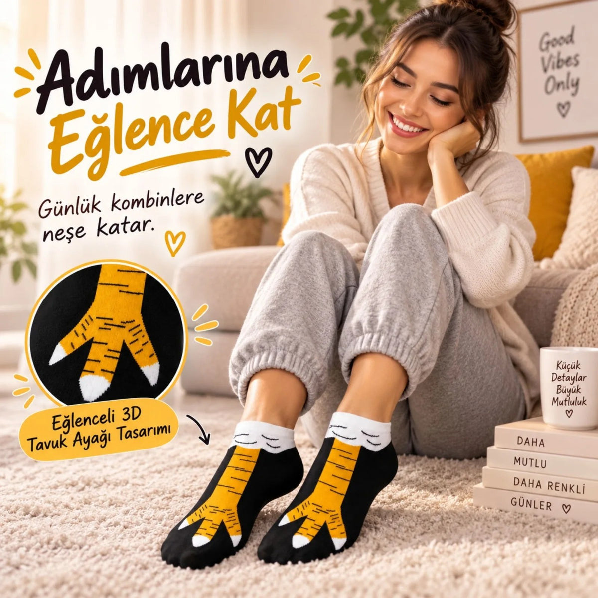 Kadın Tavuk Ayağı 6'lı Desenli Patik Çorap Dikişsiz Pamuklu Eğlenceli Sneaker Günlük Çorap Komik Set