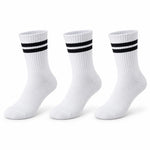 Unisex Beyaz Çorap Siyah Çizgili 3'lü Set Uzun Soket Günlük Spor Kolej Stil Rahat Kadın Erkek Çorabı