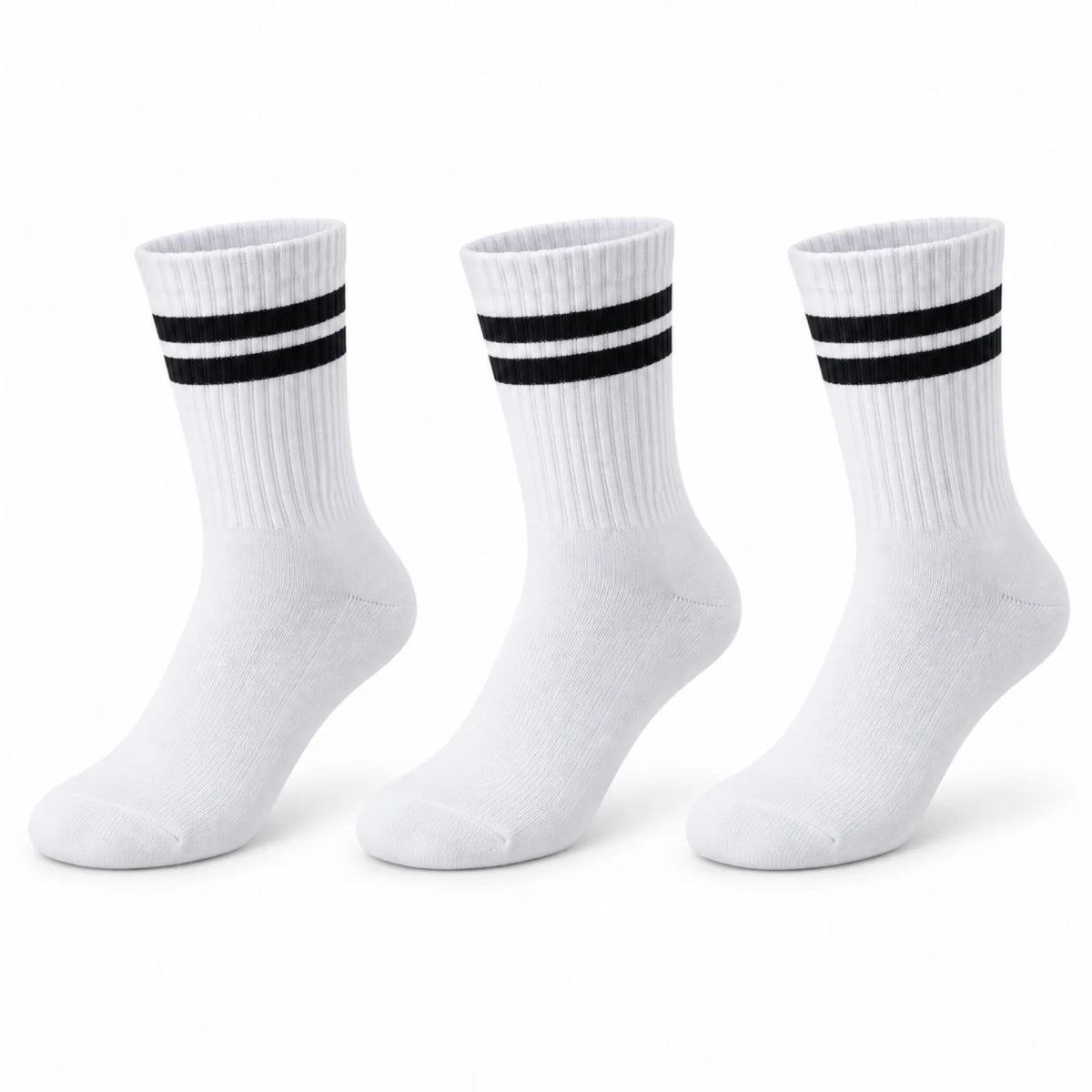 Unisex Beyaz Çorap Siyah Çizgili 3'lü Set Uzun Soket Günlük Spor Kolej Stil Rahat Kadın Erkek Çorabı