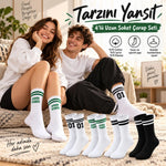 Unisex Çorap Çizgili 8'li Set 07 Good Vibes Baskılı Siyah Beyaz Uzun Soket Spor Kolej Stil Çorap