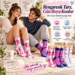 Unisex Batik Desenli Çorap 6'lı Set Pamuklu Renkli Uzun Soket Dikişsiz Nefes Alan Günlük Spor Çorabı