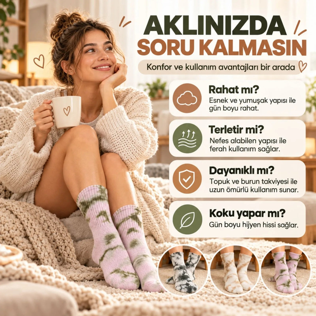 Unisex Batik Desenli Çorap 6'lı Set Pamuklu Uzun Soket Dikişsiz Nefes Alan Günlük Spor Konfor Çorabı
