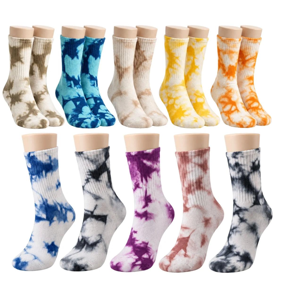 Unisex Batik Spor Çorap 10'lu Set Tie Dye Tenis Çorabı Koyu Retro Renkler Günlük Rahat Konforlu Stil