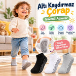 Çocuk Kaydırmaz Tabanlı Patik Çorap 6'lı Set Siyah Beyaz Gri Yumuşak Esnek Kokulu Günlük Çorap Rahat