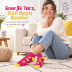 Kadın Pembe Muz Desenli Patik Çorap 12'li Paket | Renkli, Rahat, Esnek Günlük Çorap Seti