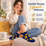 Pizza Desenli 3'lü Lacivert Patik Çorap Unisex Kısa Sneaker Günlük Çorap Seti Avantajlı Paket Rahat!