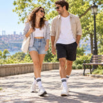 Unisex Beyaz Çorap Siyah Çizgili 3'lü Set Uzun Soket Günlük Spor Kolej Stil Rahat Kadın Erkek Çorabı