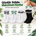 Unisex Çorap Çizgili 8'li Set 07 Good Vibes yazılı Siyah Beyaz Uzun Soket Spor Kolej Stil Çorap