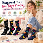 Unisex Kedi Desenli Çorap 6'lı Set Pamuklu Renkli Uzun Soket Dikişsiz Nefes Alan Rahat Günlük Çorap