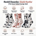 Unisex Batik Desenli Çorap 3'lü Set Pamuklu Uzun Soket Günlük Spor Nefes Alan Dikişsiz