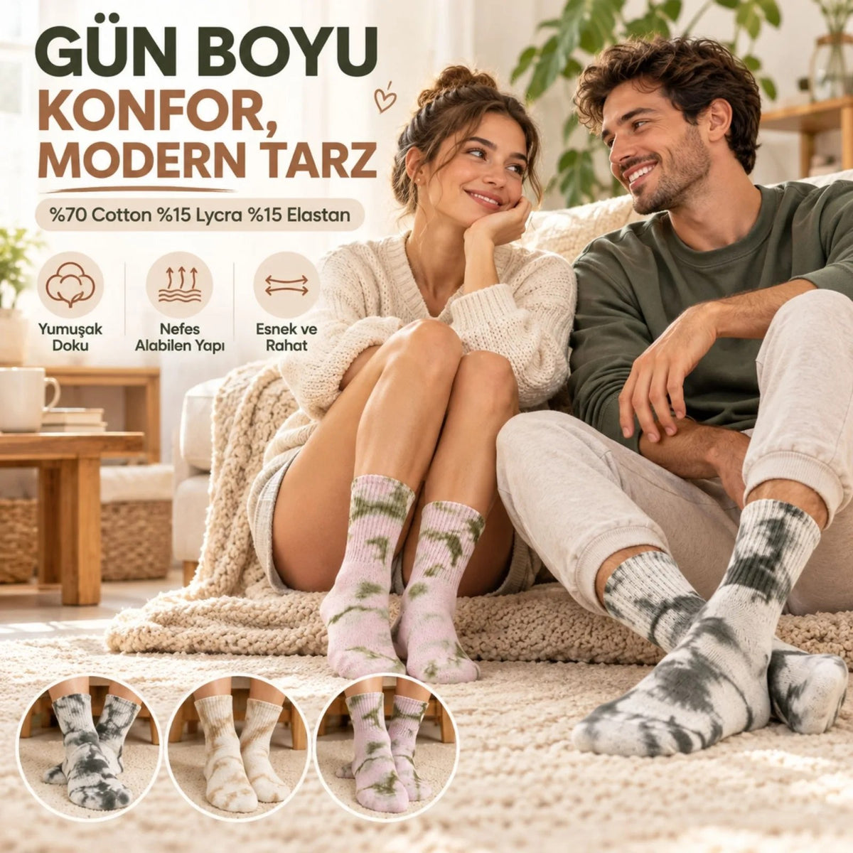 Unisex Batik Desenli Çorap 6'lı Set Pamuklu Uzun Soket Dikişsiz Nefes Alan Günlük Spor Konfor Çorabı