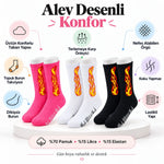 Unisex Alev Desenli Çorap 6'lı Set Pamuklu Uzun Soket Dikişsiz Nefes Alan Günlük Spor Çorabı Yumuşak