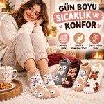 Kadın Ayıcık Desenli Yumoş Patik Çorap 4'lü Set Peluş Yumuşak Sıcak Parfümlü Kışlık Rahat Çorap Seti