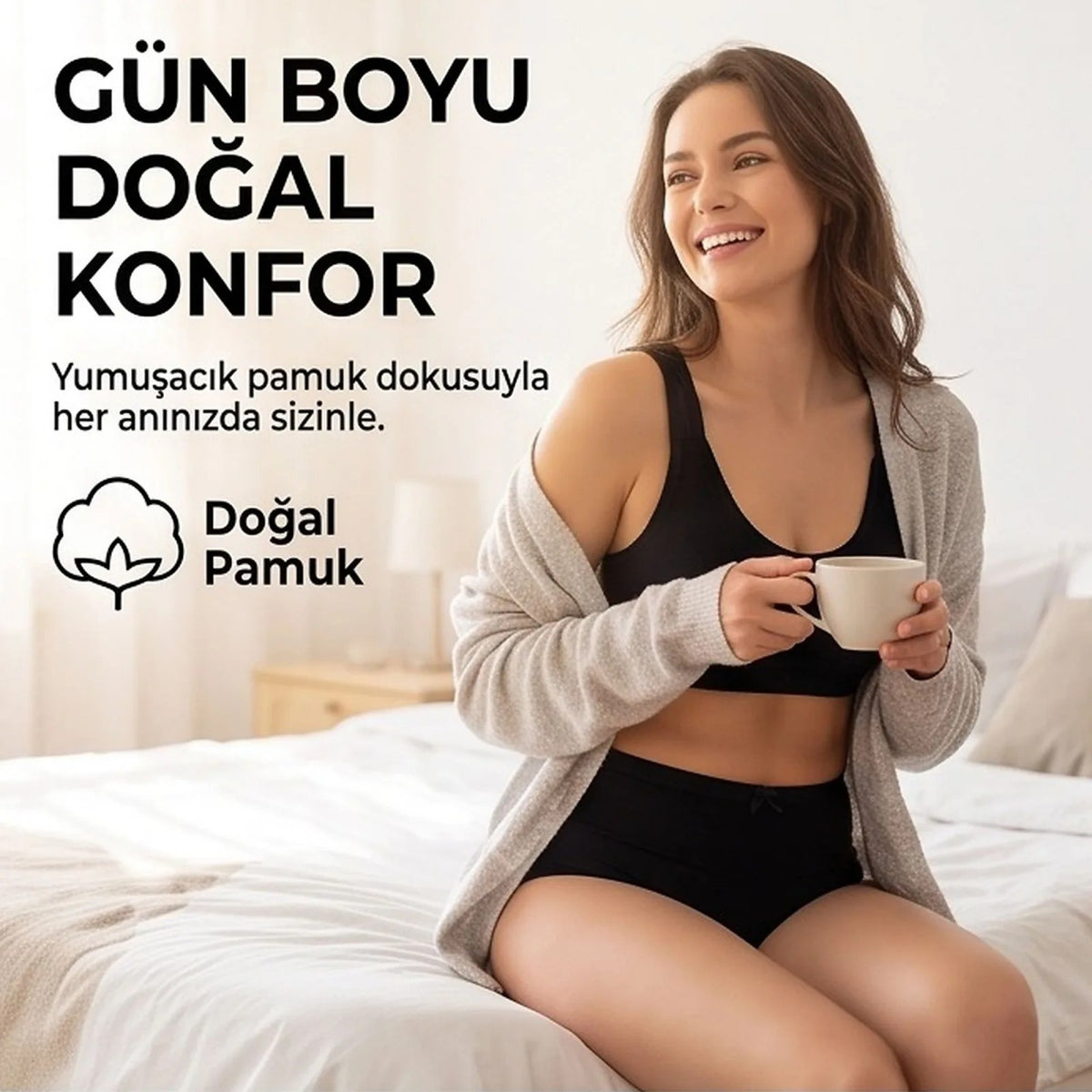Kadın Pamuklu Düz Bato Külot 3'lü Paket Siyah Beyaz Ten | Normal Bel Klasik Kesim Günlük İç Çamaşırı