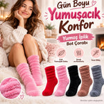Kadın 5'li Peluş Ev Çorabı Seti | Yumuşacık Tüylü Kışlık Soket Çorap Kırmızı Pembe Siyah Kahve &amp; Gri