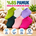 Kadın Yıkamalı Dikişsiz Patik Çorap 12'li Kutulu Set | Renkli Günlük Sneaker Çorabı Hediyelik Paket!