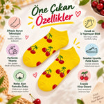 Kadın Kiraz 6'lı  Desenli Patik Çorap Sarı Pamuklu Dikişsiz Sneaker Uyumlu Eğlenceli Günlük Set